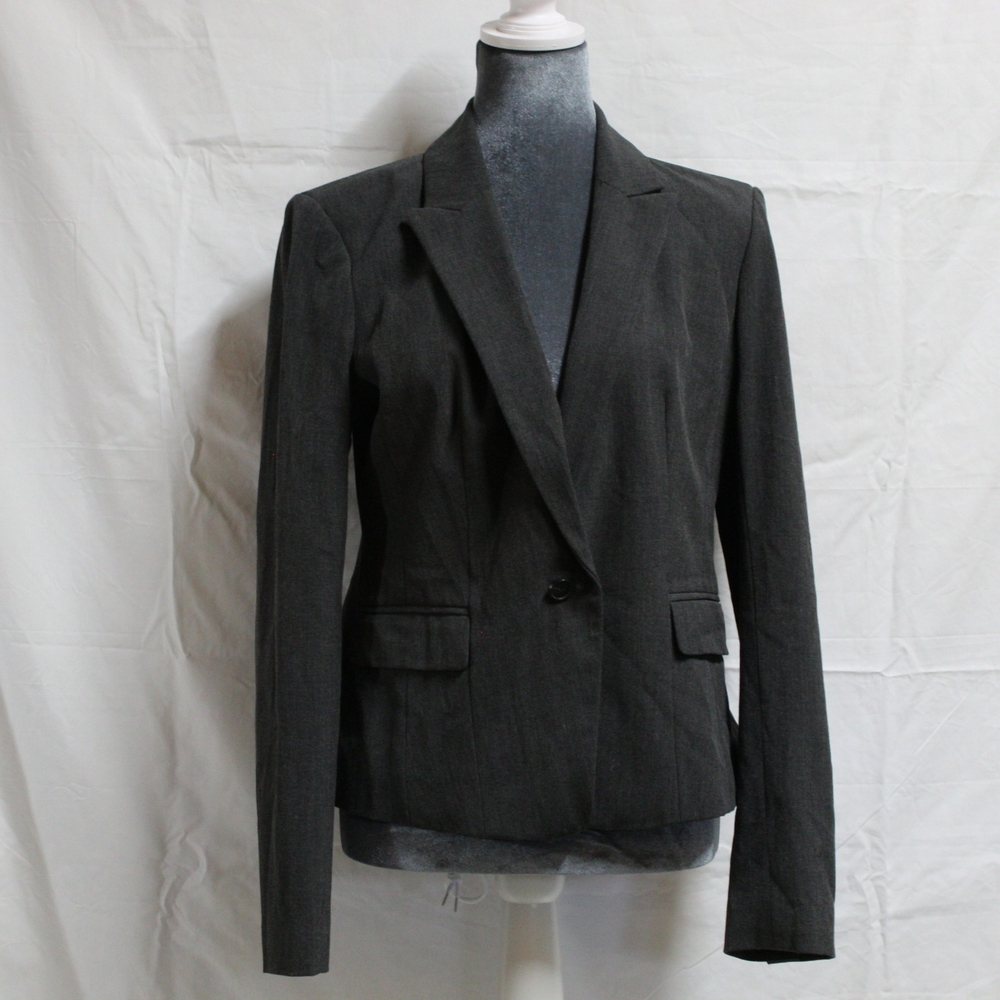 Ann Taylor Gray Blazer with Notched Lapels and Fitted Silhouette